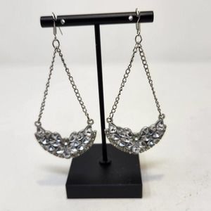 Chandelier Silver Tone Clear Crystal Dangle Drop Hook Earrings Statement Jewelry